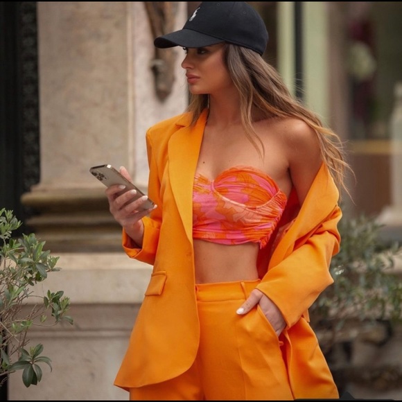 Zara Tops - Zara corset floral orange pink med Nwt